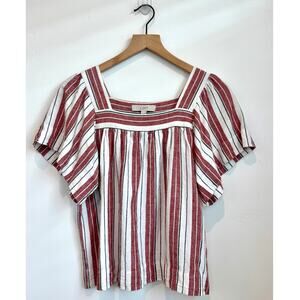 Ann Taylor LOFT Linen Peasant Blouse XS Red White Stripe